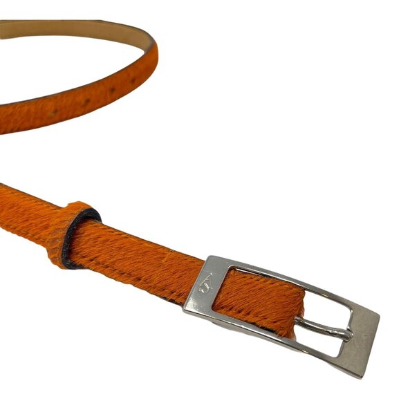 Angel Sanchez Orange Haircalf Leather Belt With Silver Buckle Accent Adjustable - Picture 5 of 8